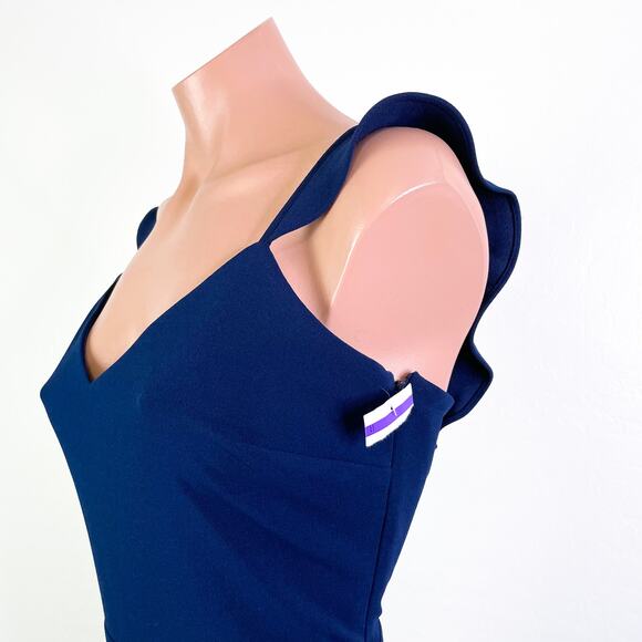 WAYF The Mina Ruffle Strap Sleeveless V-Neck Side Slit Gown Blue size S NWOT - Picture 5 of 11